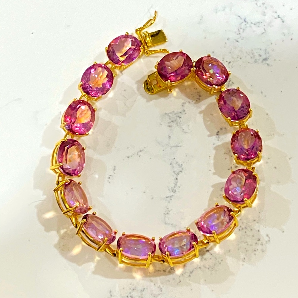 Iridescent  Pink Flash Topaz Gold Vermeil over Sterling Silver 925 Large